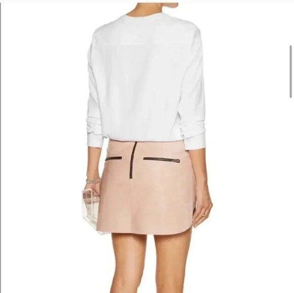 MICHELLE MASON Soft Lamb Leather Baseball Hem Mini Skirt in Blush Pink(0) - Picture 3 of 13